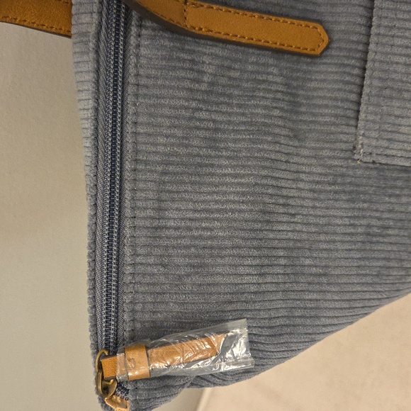 Sonoma Blue Corduroy Tote Bag with Tan Straps. New with Tags. - Picture 4 of 9